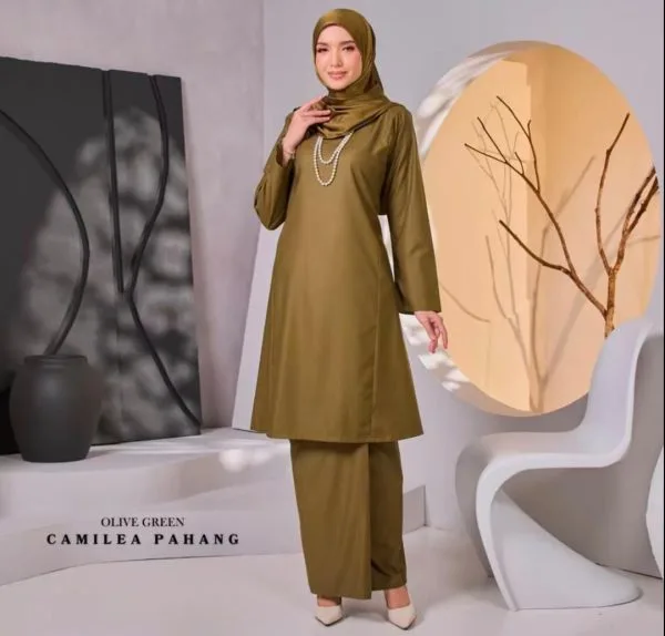 Kurung Pahang - Olive green